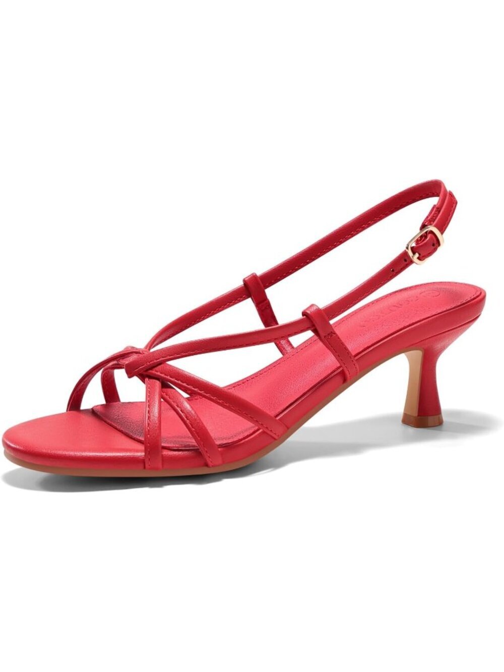 Women's Red Strap Sandals Slingback Kitten Low Heels Open Toe Buckle